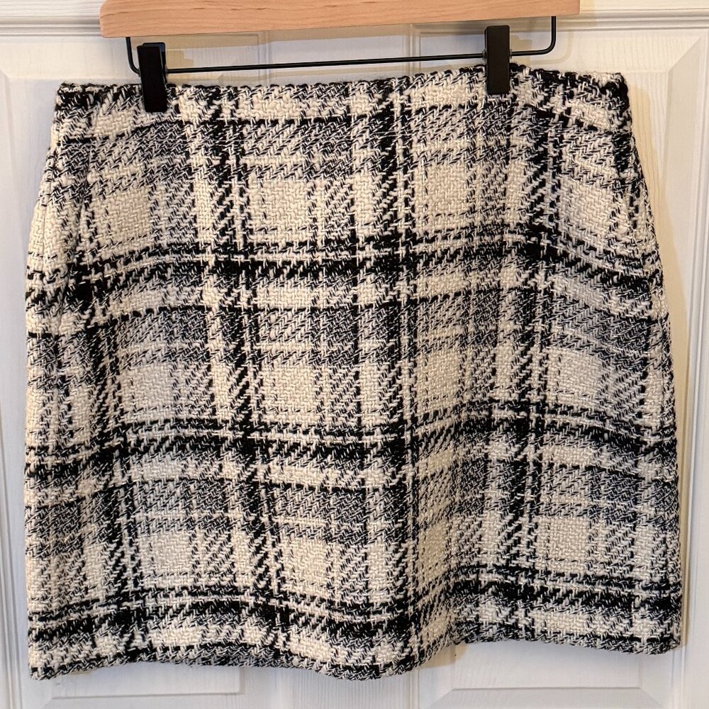 LOFT Black & White Tweed Plaid Mini Skirt NWT Size 12